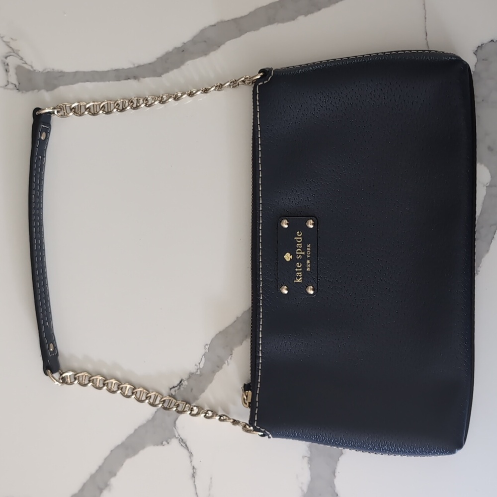 Kate Spade Navy Blue Leather Handbag With Gold Chain EUC!